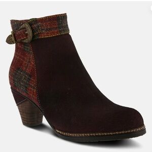 Lartiste Scottala burgundy leather plaid ankle Boots size 38